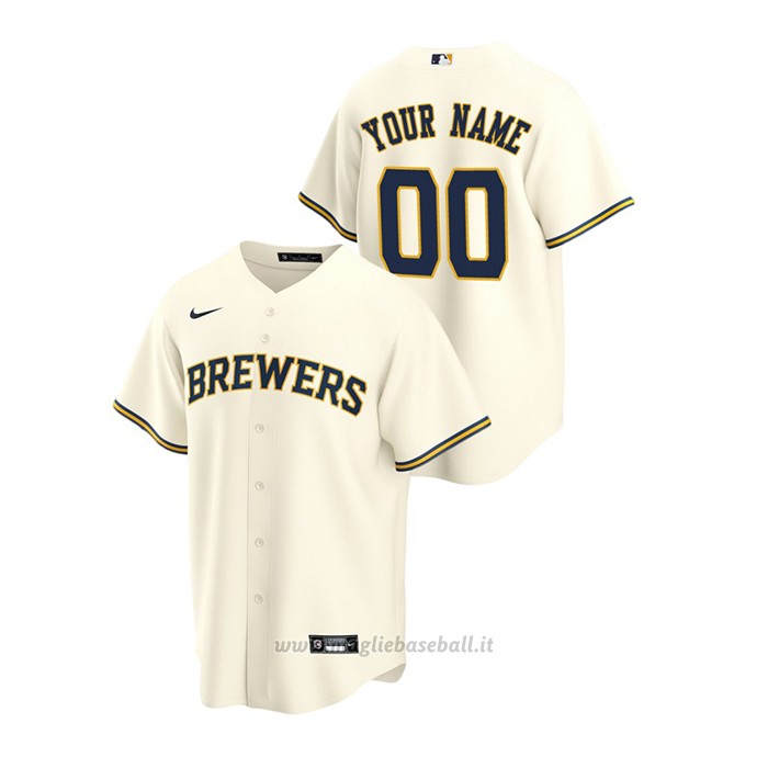 Maglia Baseball Uomo Milwaukee Brewers Personalizzate Replica Primera Crema